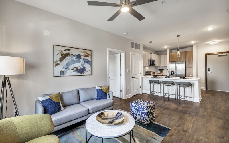Open living and dining area with large windows and plenty of natural light at Haven at the Gulch