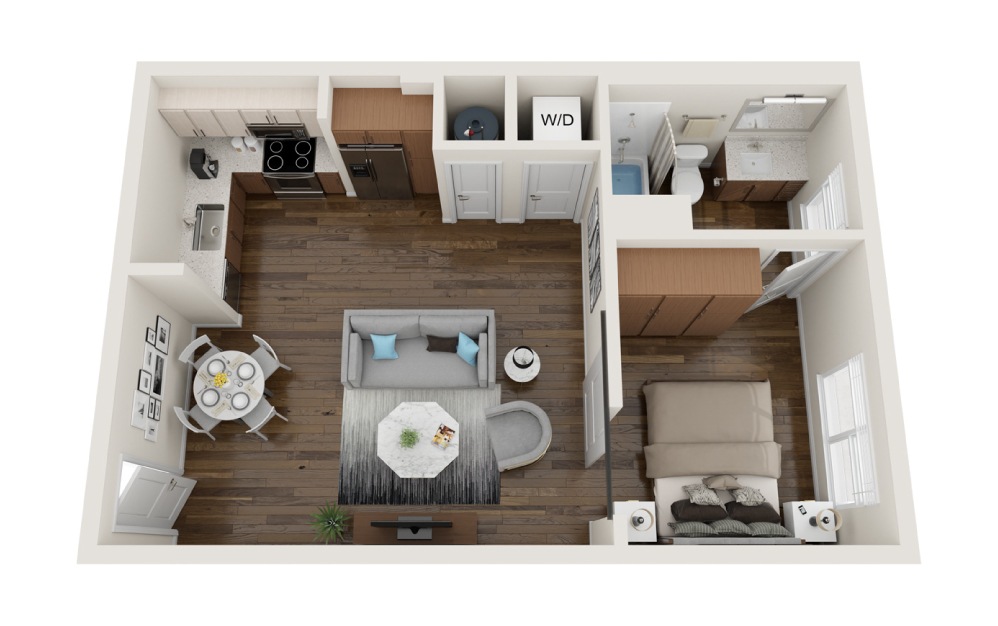 A2 - 1 bedroom floorplan layout with 1 bath and 605 square feet.