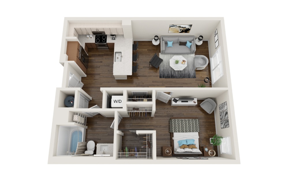 A3 - 1 bedroom floorplan layout with 1 bath and 762 square feet.