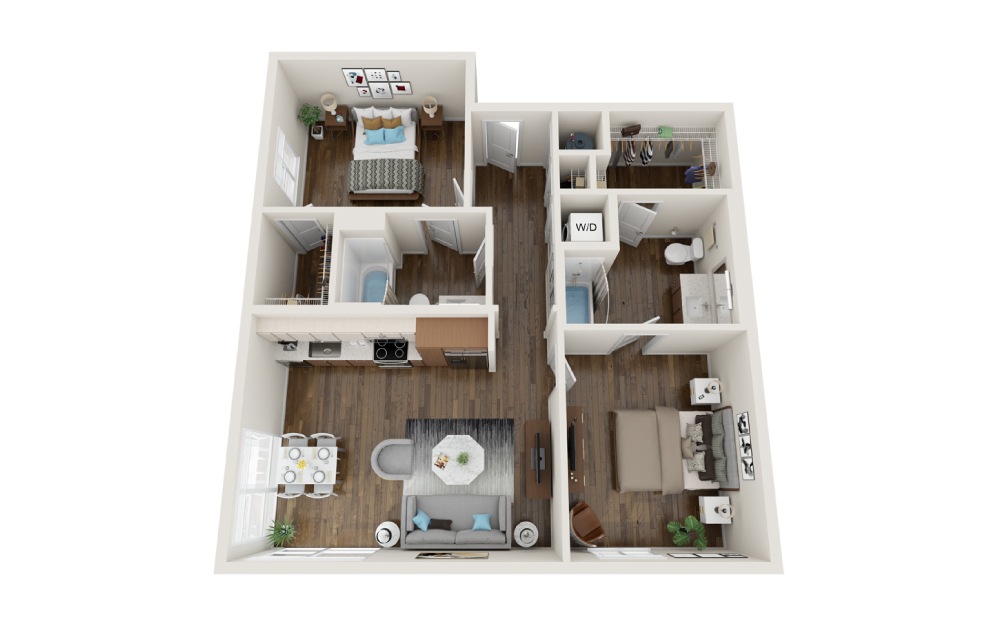 B3 2 Bed and 2 Bath Floorplan at Haven at the Gulch