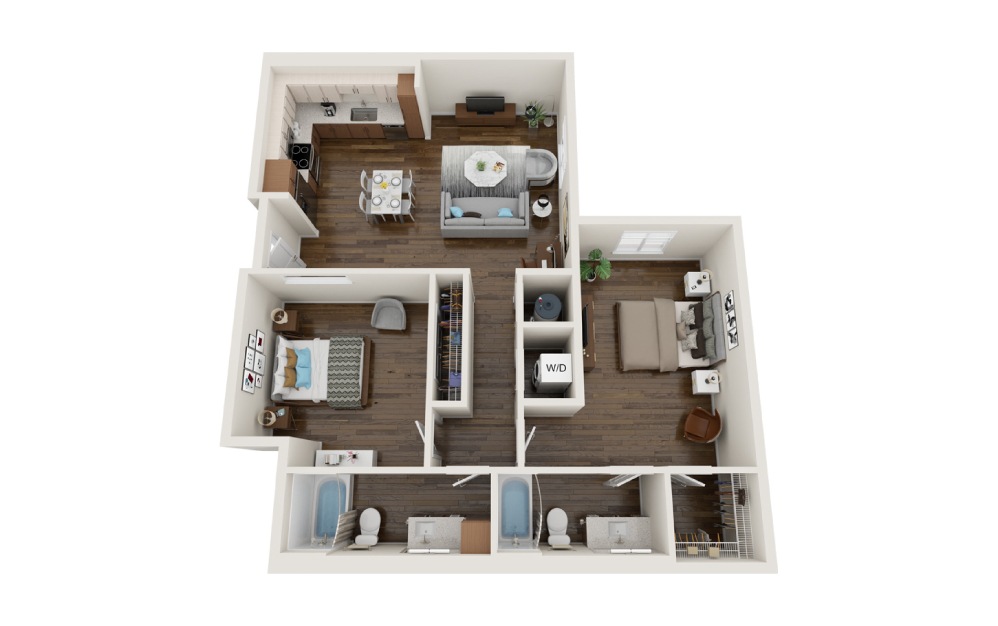 B5 - 2 bedroom floorplan layout with 2 baths and 1125 square feet.